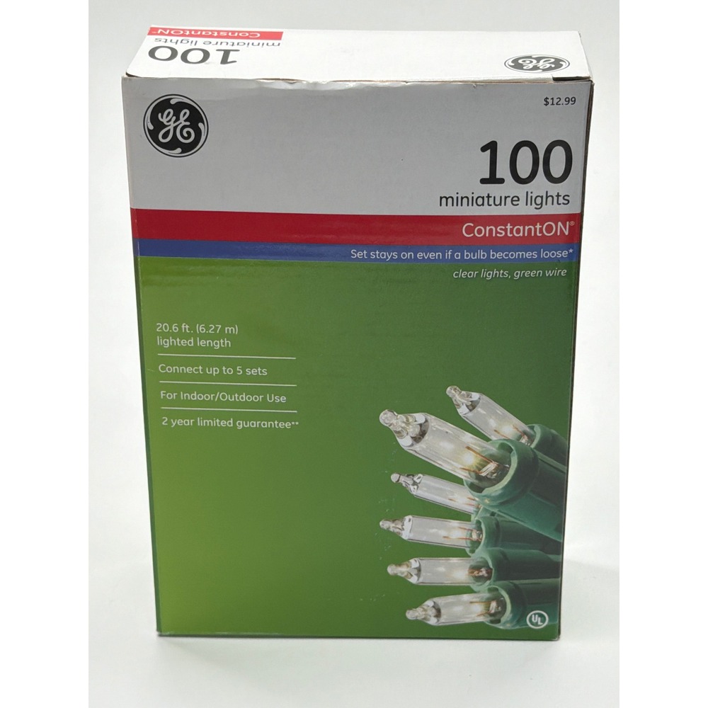 GE 100 ConstantON Miniature Lights Clear Bulbs Green Wire Indoor Outdoor 20.6ft